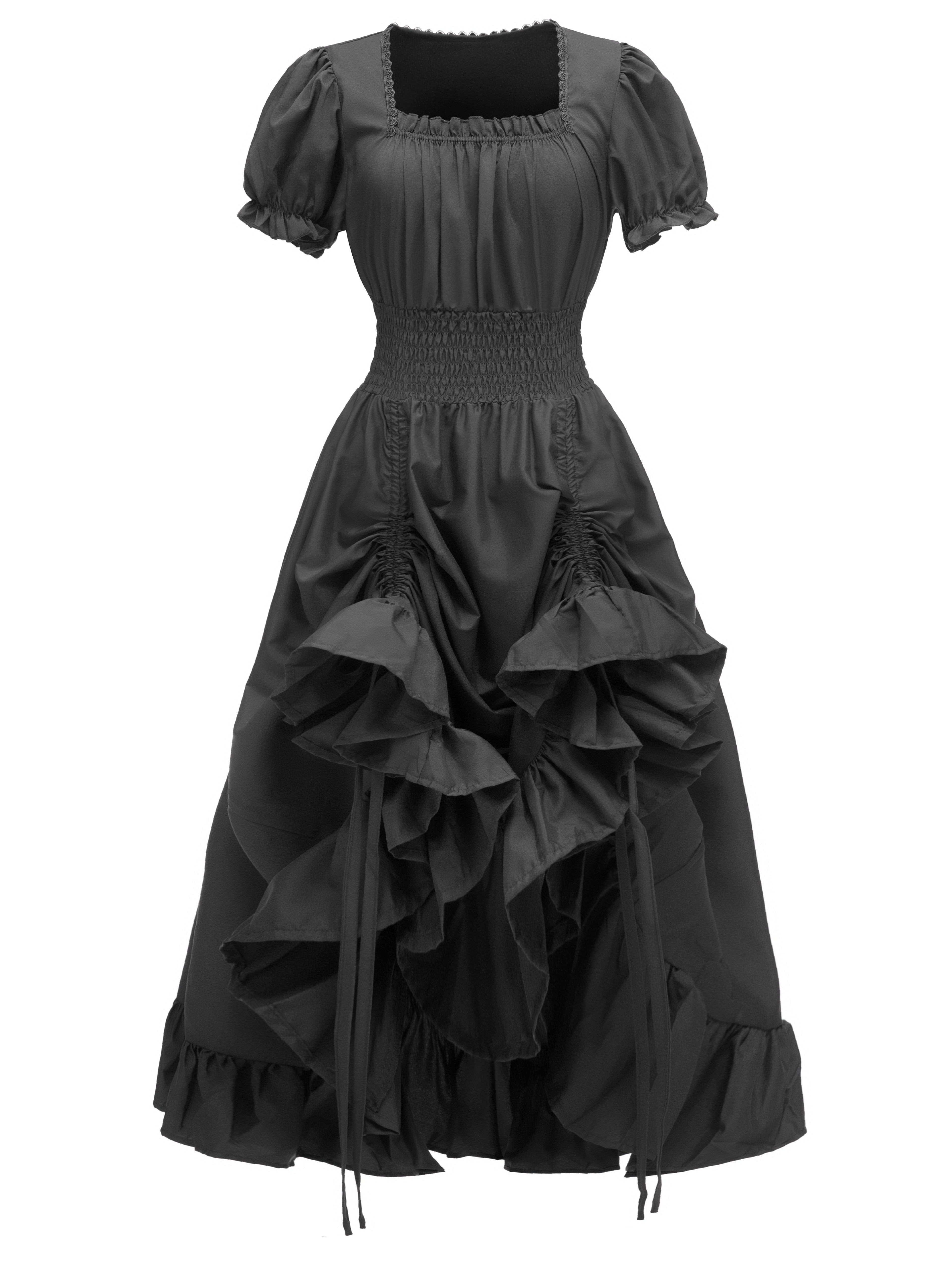 Renaissance Victorian Vintage Square Neck Short Sleeve Dress - Light Blue A-Line Umbrella Skirt with Ruffled Layers, Elegant Cosplay Costume for Halloween, Themed Parties & Special Occasions, Halloween Costumes, Sophisticated Tailoring