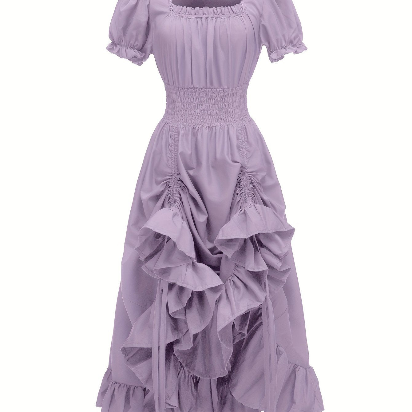 Renaissance Victorian Vintage Square Neck Short Sleeve Dress - Light Blue A-Line Umbrella Skirt with Ruffled Layers, Elegant Cosplay Costume for Halloween, Themed Parties & Special Occasions, Halloween Costumes, Sophisticated Tailoring